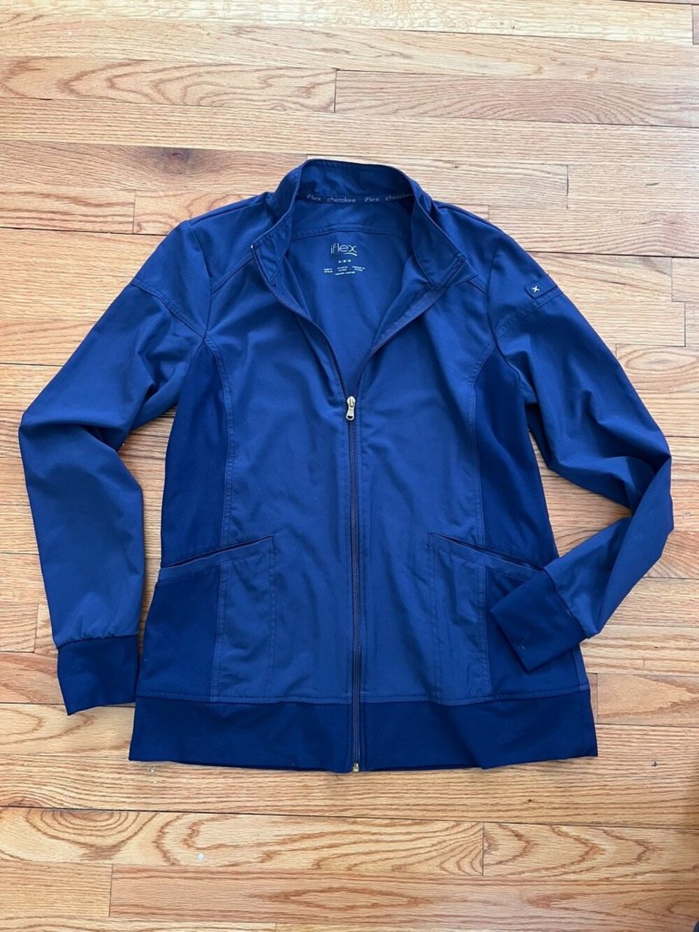 Cherokee iFlex Navy Blue Scrub Jacket | Women’s Medium Zip Front Warm-Up Jacket